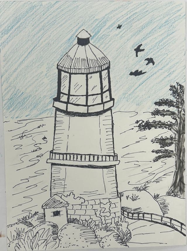 Lighthouse, pencil and colored pencil